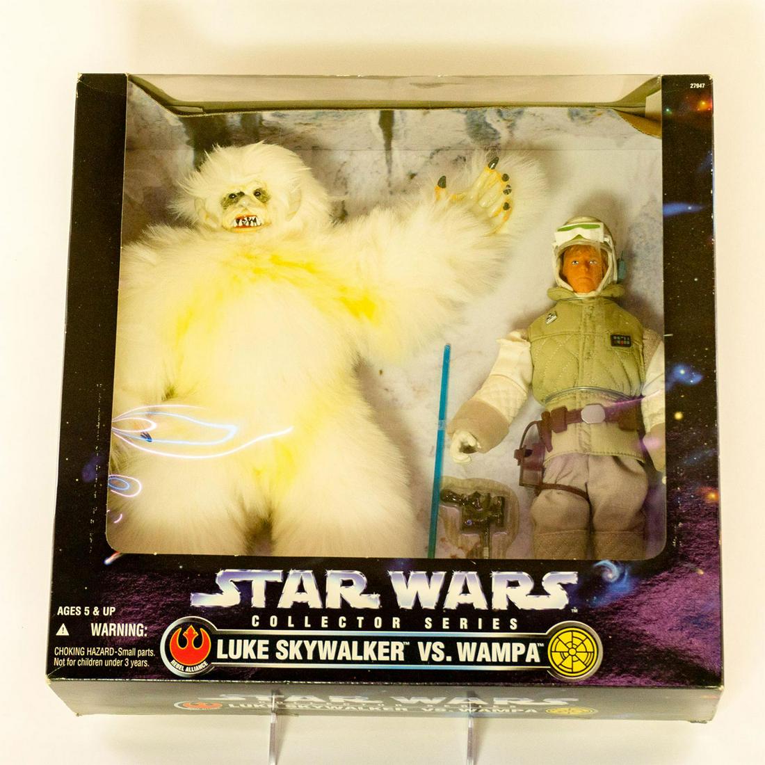 Star Wars Collector Series; Wampa: Luke Skywalker in uniform, complete with lightsaber, holster, blaster and comlink with Wampa ice creature in full form. Mint Condition Box. Issued: 1997 Dimensions: 14"H Manufacturer: Hasbro Country o