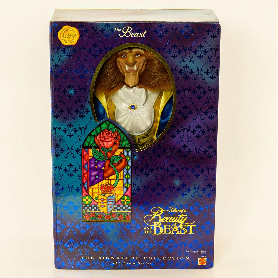 Mattel Disney's Beauty And The Beast Doll, The Beast: The Signature Collection; Third in the series. Adult collectors doll; original box. Includes doll, tuxedo jacket, shirt with jewel, vest, pants and stand; original packaging. Features the Beast as a p