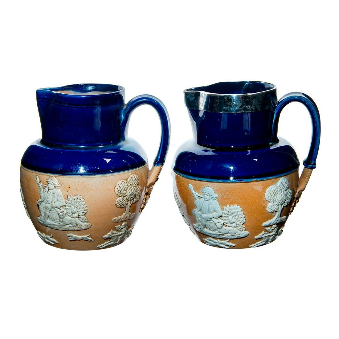 2pc Doulton Lambeth Stoneware Jugs, Hunting (1 of 5)
