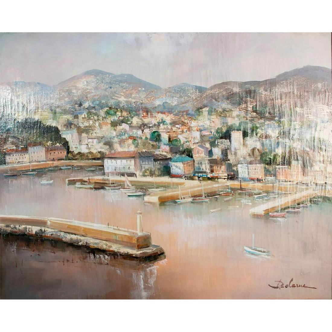 Large Lucien Delarue Painting, Port De Nice, Framed (1 of 10)