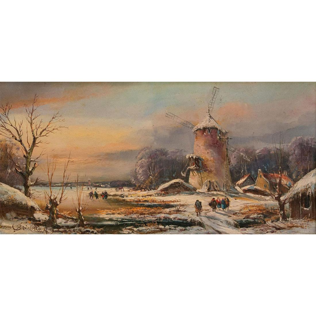 A. Brinkmann Oil on Panel Winter Lake Windmill (1 of 7)