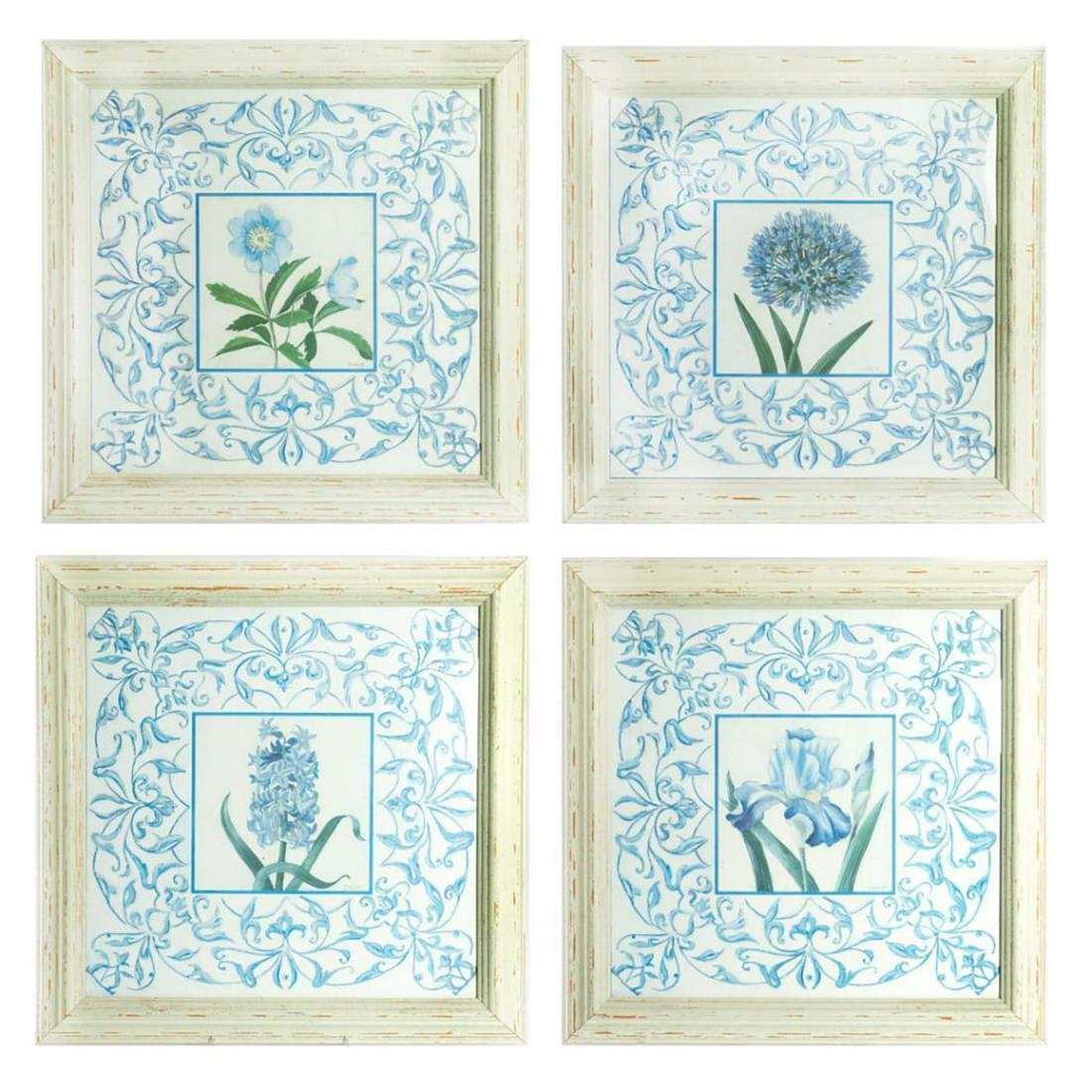 4pc Framed Shelley Hely Prints, Blue Flowers (1 of 9)