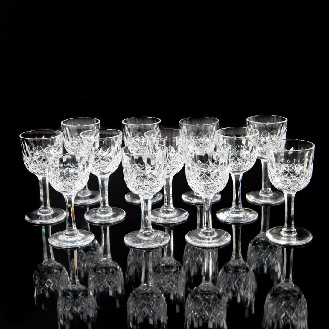12pc Waterford Normandy Crystal Cordial Glasses by: Elegant hand-crafted cut Waterford crystal in Normandy pattern. Thomas Webb backstamp. Thomas Webb began his glass career in 1829, when he became a partner of the Wordsley Glassworks. Soon after, he a