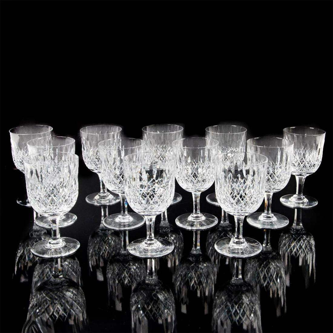 12pc Waterford Normandy Crystal Water Glasses by Thomas: Elegant hand-crafted cut Waterford crystal in Normandy pattern. Thomas Webb backstamp. Thomas Webb began his glass career in 1829, when he became a partner of the Wordsley Glassworks. Soon after, he a