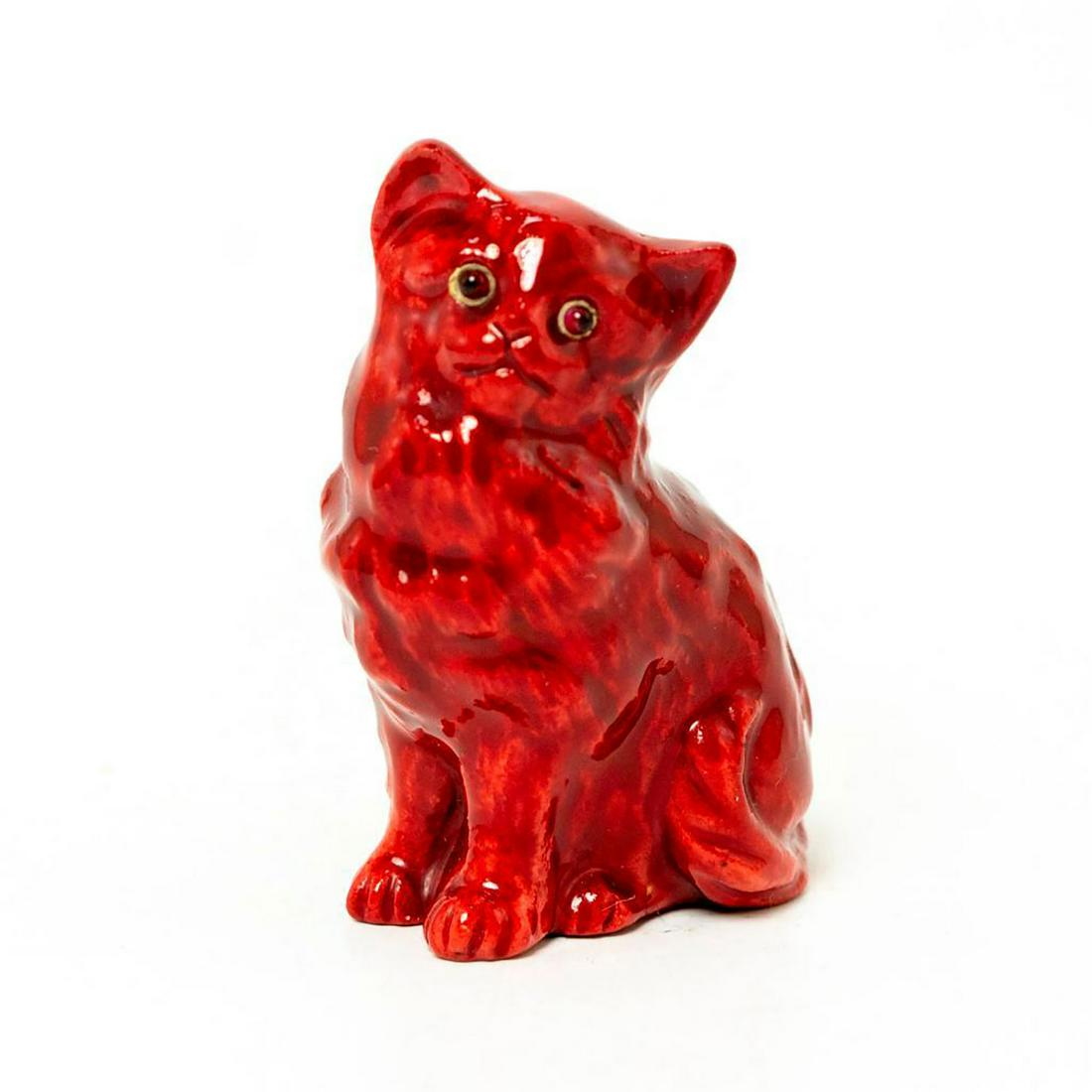 Bernard Moore Figurine, Seated Kitten: Hand painted; red coloration; glazed finish. Issued: 20th c. Dimensions: 1.75"H Manufacturer: Royal Doulton Country of Origin: England