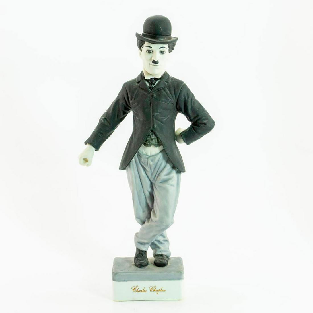 Expressive Designs Figurine, Charlie Chaplin: Part of the Great Entertainer Series in a limited and signed edition. Bisque porcelain in matte mounted on a square base marked CHARLIE CHAPLIN. Artist signed lower right side. Bottom base with factor