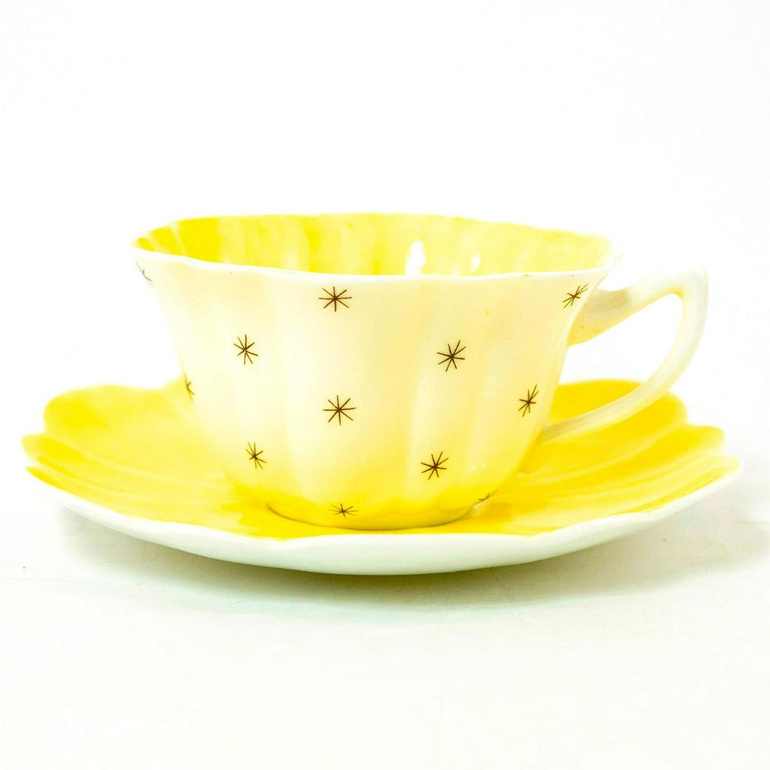Shelley Fine Bone China Cup And Saucer, Pole Star,: Best Ware collection; Pole Star, pattern 13774. White glazed finished with yellow interior. Shelley backstamp. Marked Pole Star on the underside. Issued: 20th c. Dimensions: 5.5"W x 3"H Manufacturer: