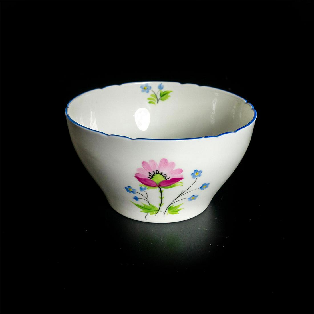 Shelley Fine Bone China Bowl, Blue Daisy 550957: Blue rim; Blue, yellow and green floral. Shelley backstamp. Issued: 20th c. Dimensions: 3"H x 5" dia. Manufacturer: Shelley China Country of Origin: England