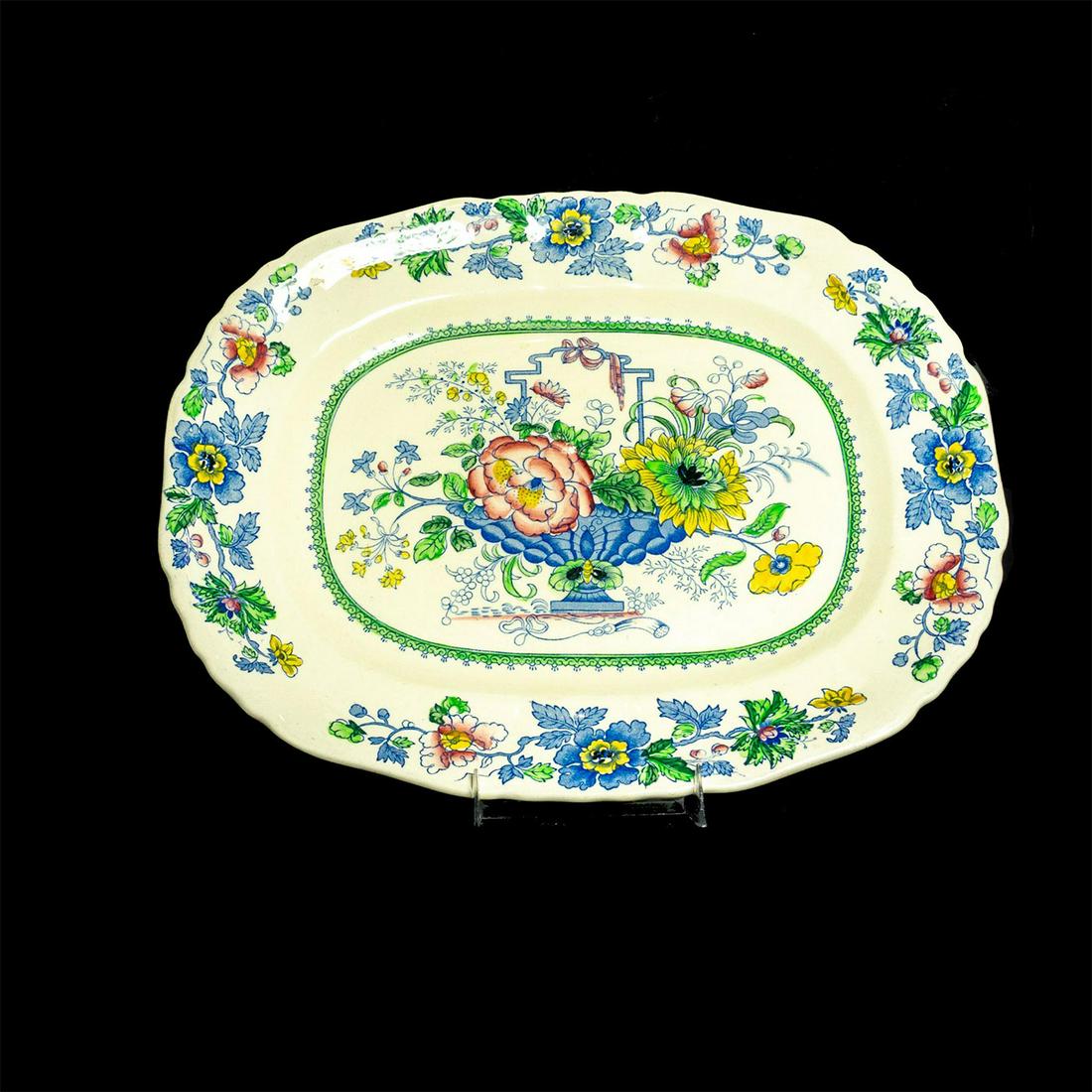 Mason's Ironstone China Serving Plate: Glossy porcelain plate; Colorful floral designs. Mason's backstamp. Issued: 20th c. Manufacturer: Mason's Country of Origin: England