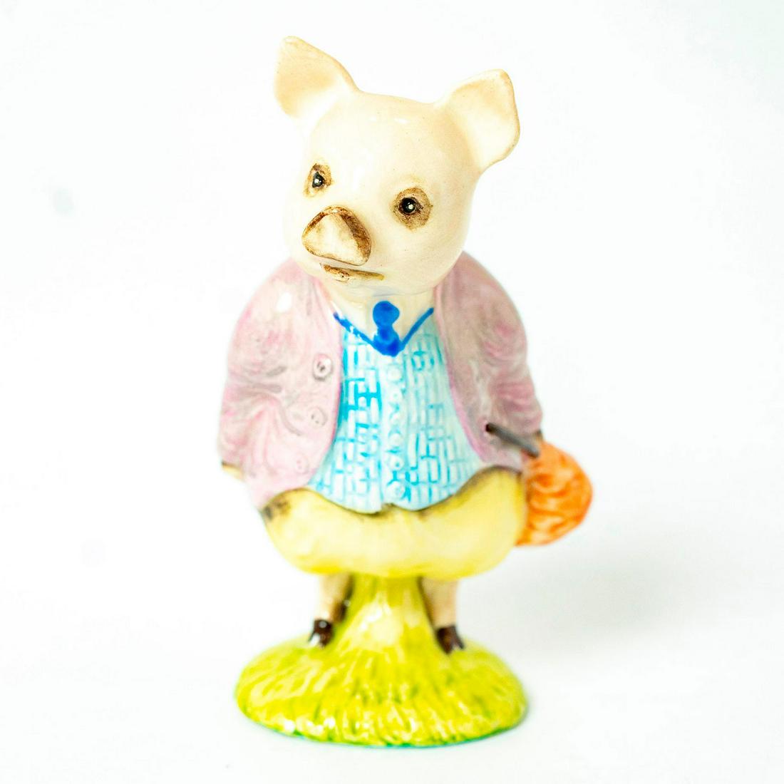 Pigling Bland (Lilac Jacket) - Beswick - Beatrix Potter: Beswick Backstamp. Lilac jacket, blue waistcoat, yellow trousers. Artist: Graham Orwell Issued: 1975 - 1998 Dimensions: 4.25''H Manufacturer: Beswick Country of Origin: England
