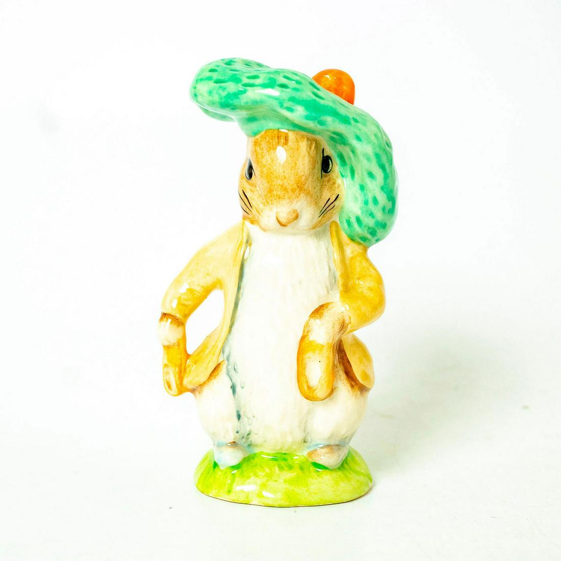 Benjamin Bunny (Ears In/Shoes In) - Beswick - Beatrix: Beswick Backstamp. Brown jacket, green beret / solid orange pompon, tan shoes. Artist: Arthur Gredington Issued: 1980 - 2000 Dimensions: 4''H Manufacturer: Beswick Country of Origin: England
