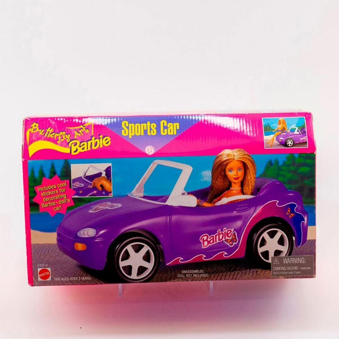 Mattel, Barbie Sports Car: Barbie's purple convertible; stickers included! With original box. SKU #67532-92. Issued: 1998 Dimensions: 14"L Manufacturer: Mattel Country of Origin: China