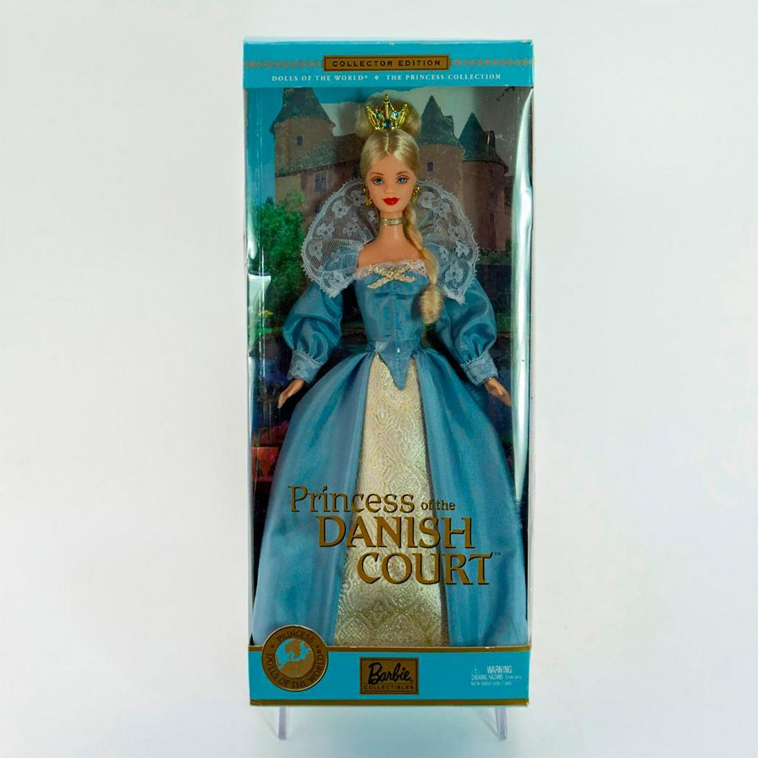 Mattel, Princess of the Danish Court Barbie: Barbie dressed in gorgeous, light blue and white lace Danish dress. With original box. SKU #56216. Issued: 2002 Dimensions: 13"H Manufacturer: Mattel Country of Origin: Indonesia