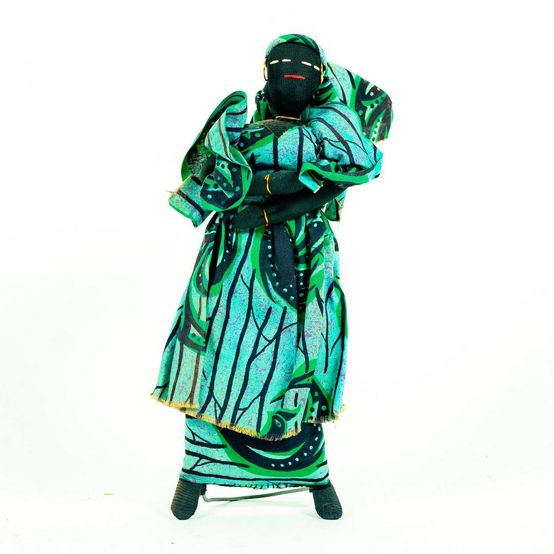 Hand Made African Doll with Turban, Unmarked, On Stand (1 of 2)