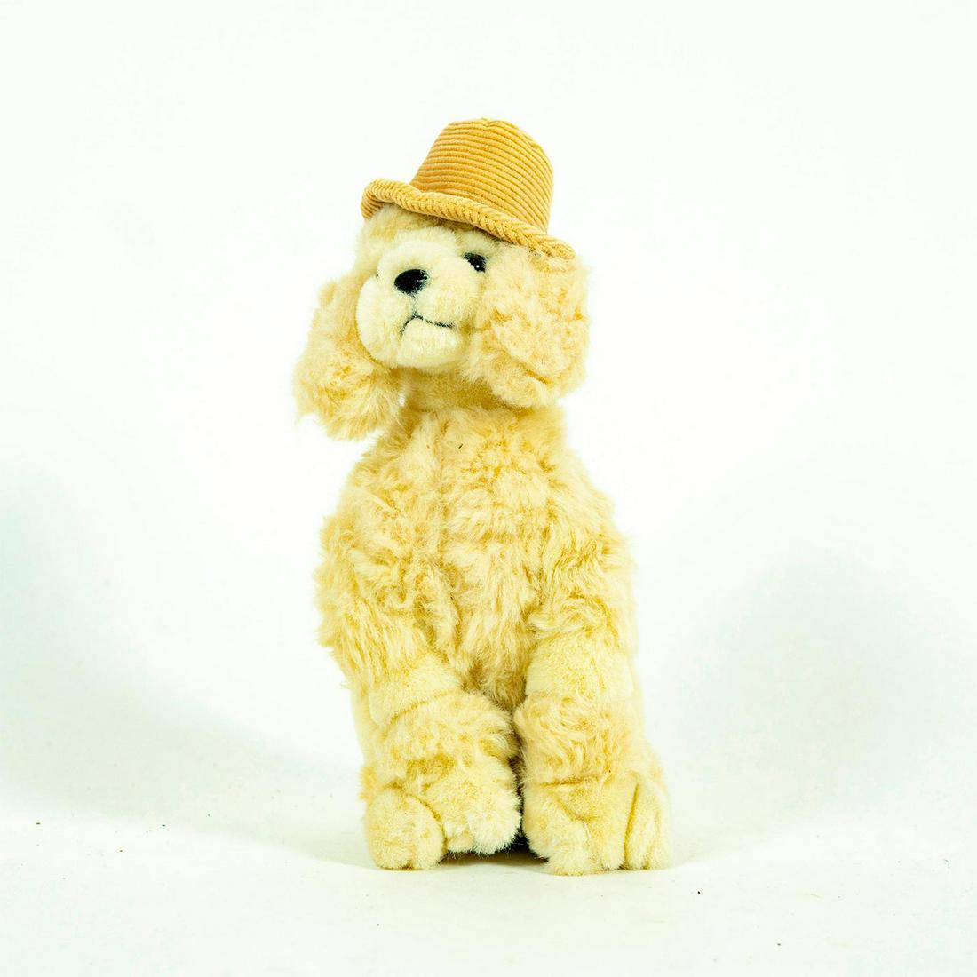 Vintage Poodle Doll, Russ, Jacques: Poodle doll made from polyester fiber wearing corduroy hat. Original tag on bottom. Issued: 1981 Dimensions: 10"H Manufacturer: Russ Berrie and Co. Inc. Country of Origin: China