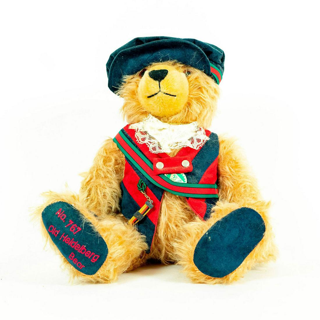 Heidelberg Teddy Bear, Old Heidelberg: Bear dressed in traditional german attire. Red, blue and green coloration. Issued: 1920 Dimensions: 14"H Edition Number: 767 of 2000 Manufacturer: Heidelberg Country of Origin: Germany