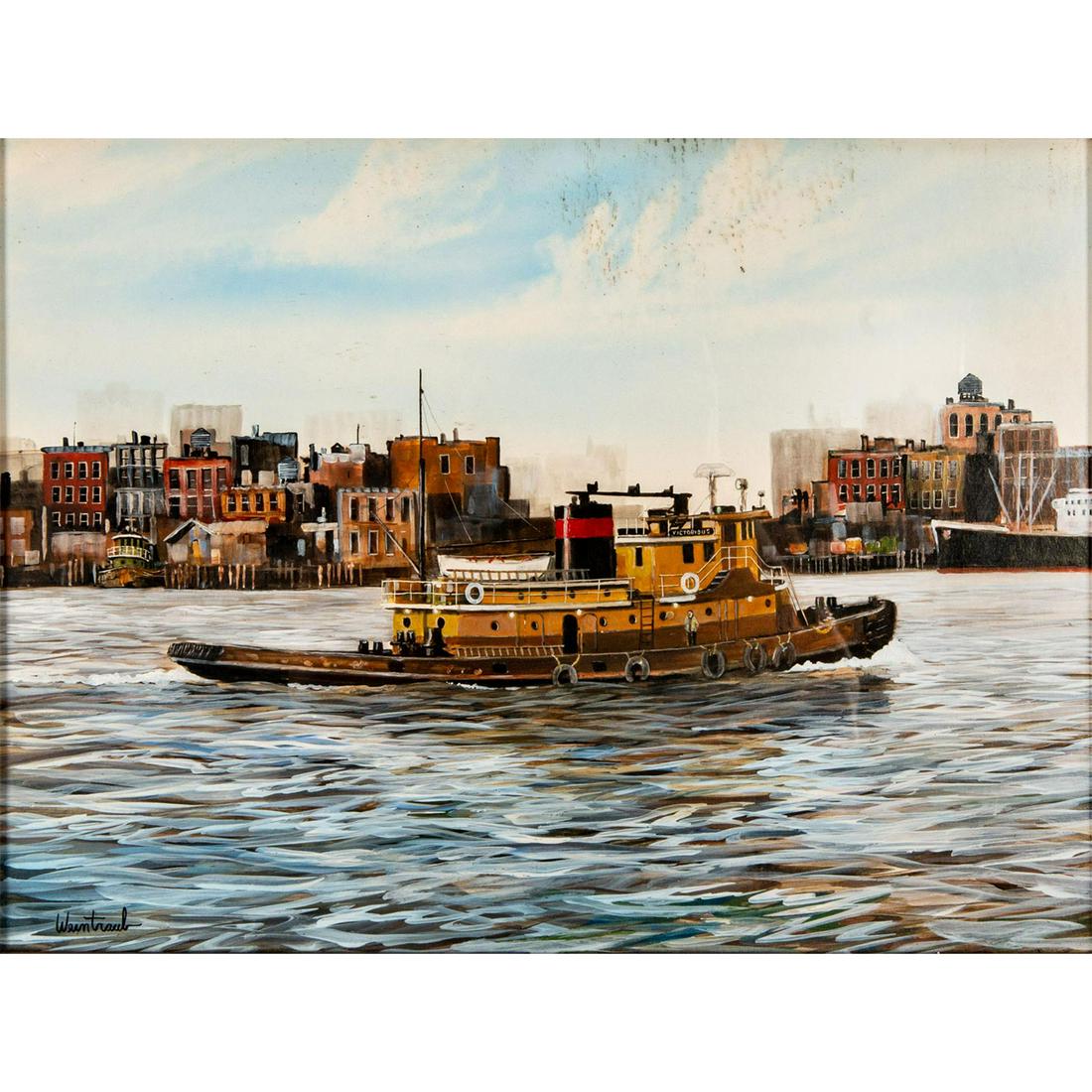 Framed, Herbert Weintraub, Steam Tugboat Riverfront (1 of 3)