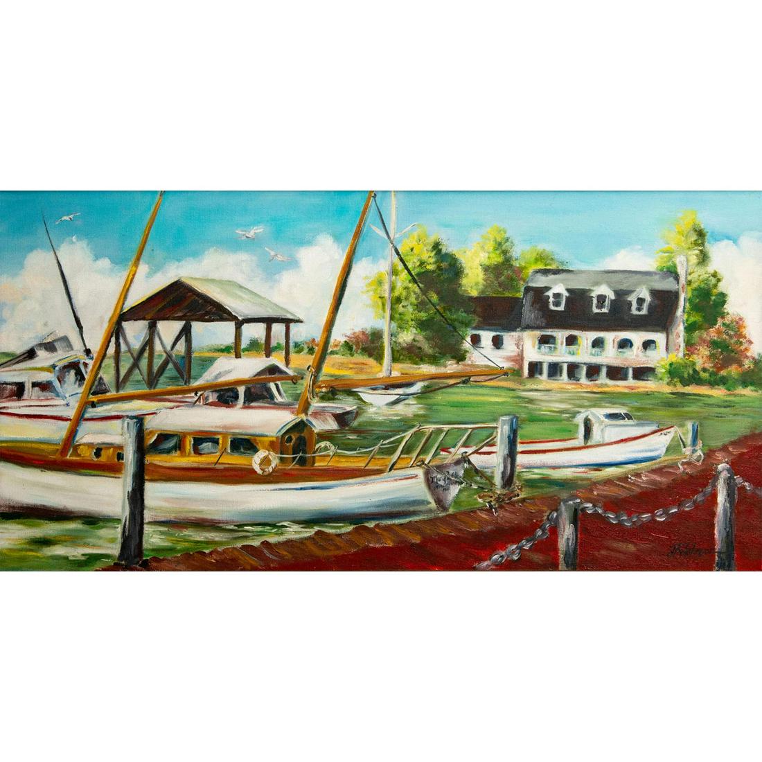 Framed, Acrylic Artwork, Boat and Marina Painting (1 of 5)