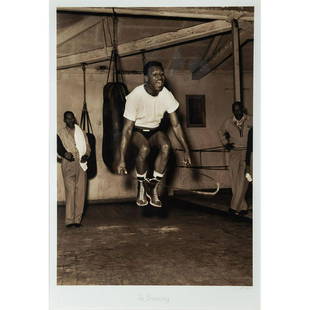 Framed Hulton Getty Giclee Print, In Training: Limited edition print from original negative; Features American boxer Sugar Ray Robinson (1921-1989). Limited edition AP1 of 27. Originally taken in 1951 by Bert Hardy. Sugar Ray Robinson in training