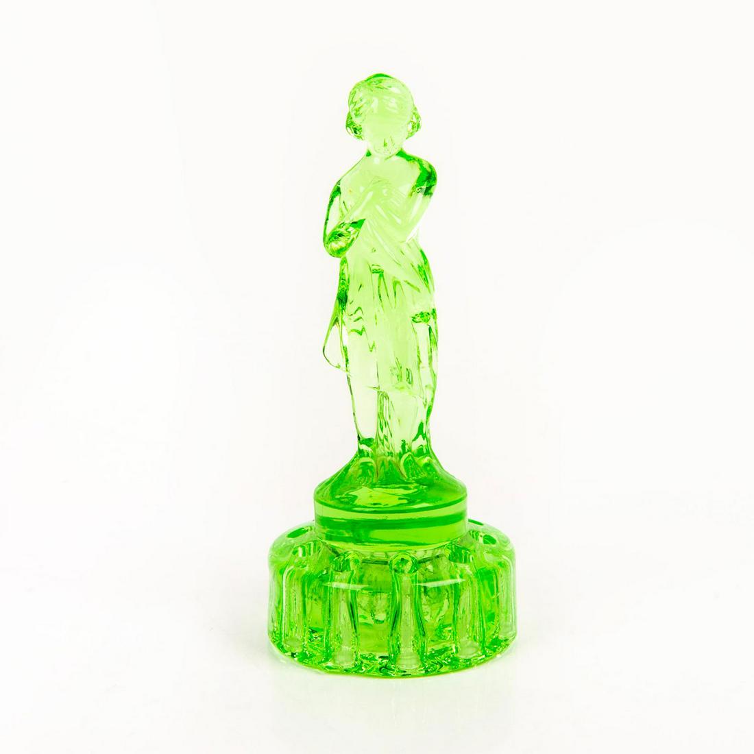 GREEN GLASS FIGURINE FLOWER FROG (1 of 3)