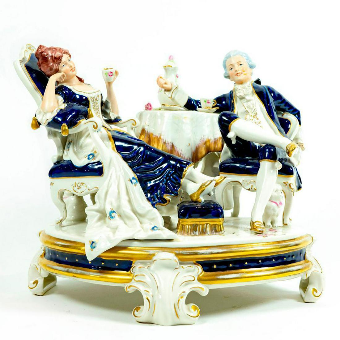 Large Royal Dux Bohemia Figurine Grouping Afternoon Tea (1 of 3)