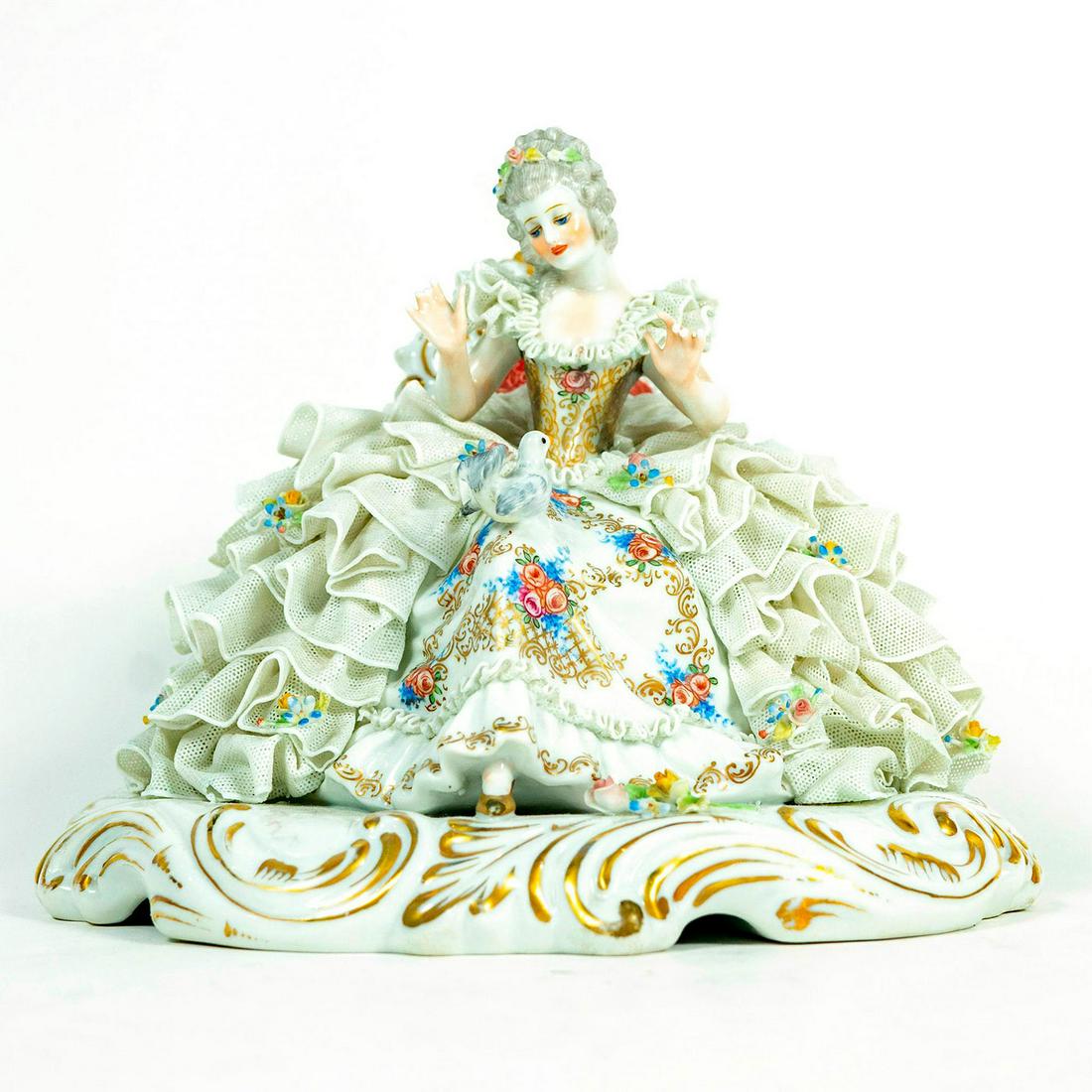 Dresden Style Lace Figurine, Woman With Dove (1 of 3)