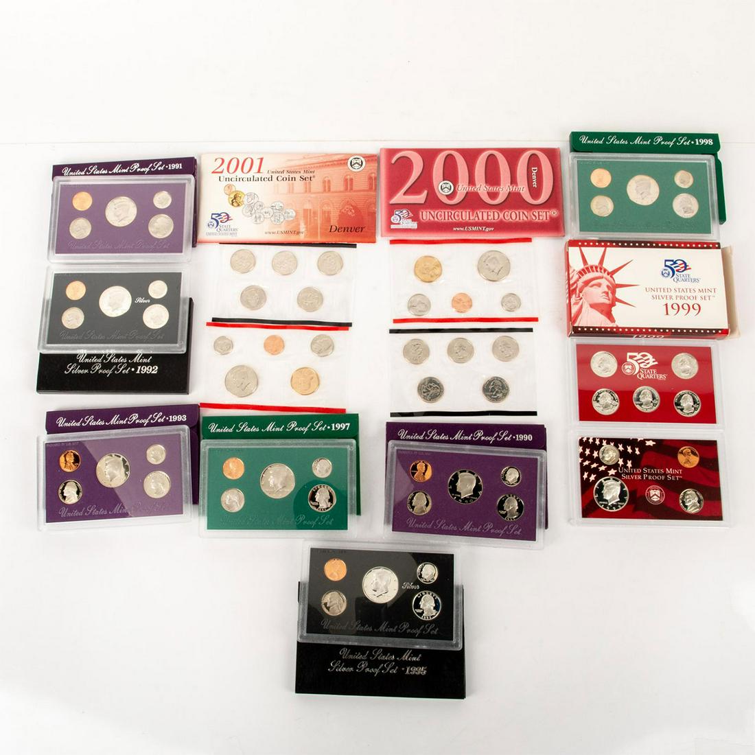 10 Us Mint Silver Proof Sets (1990-2001) (1 of 3)