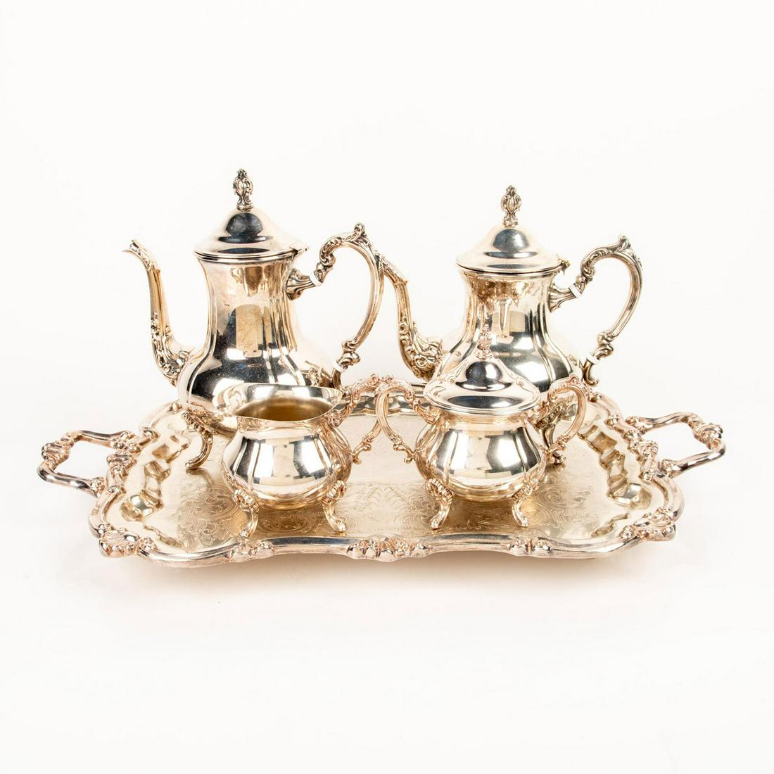 A SILVER PLATE TEA SET AND TRAY (1 of 9)