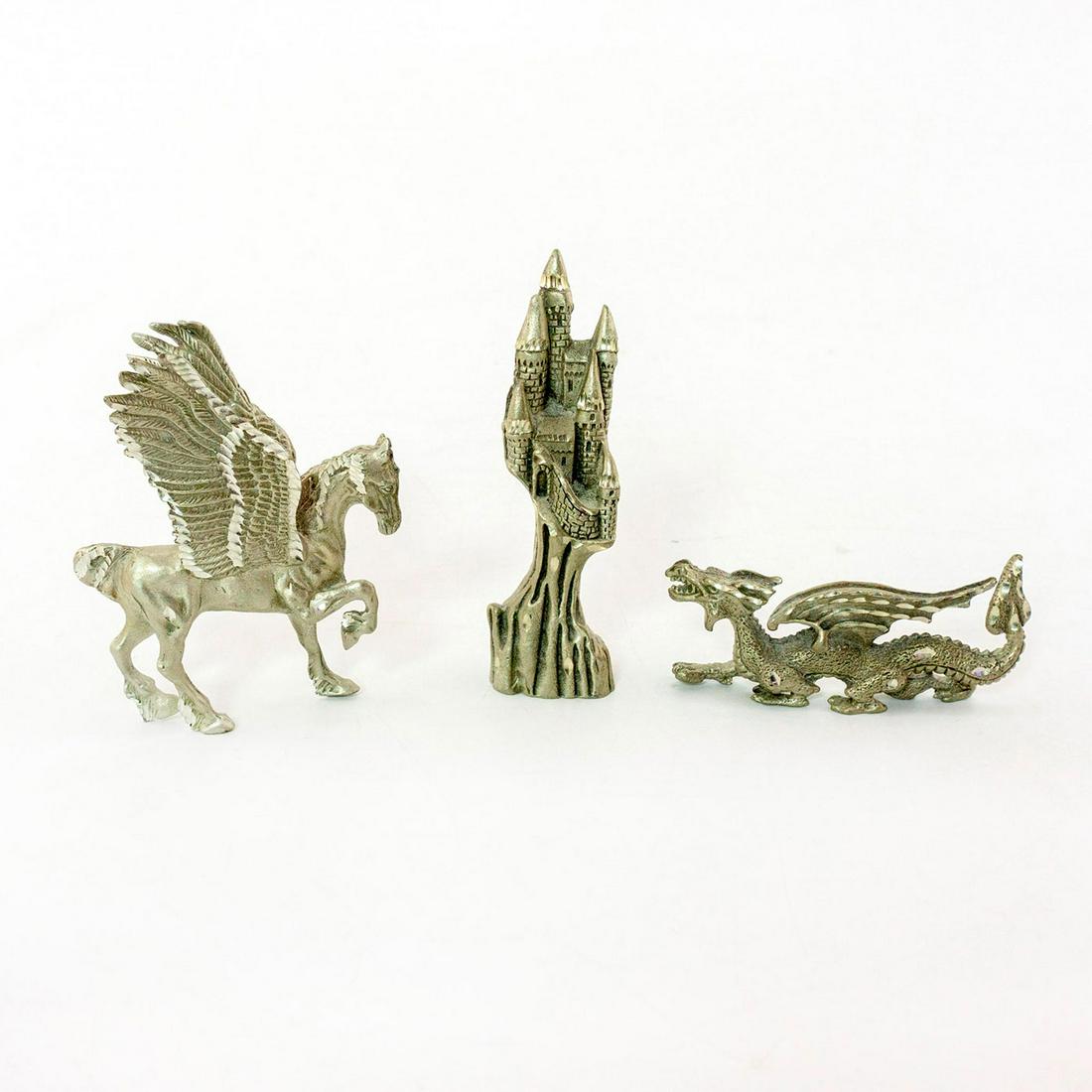 3 pc Vintage Pewter Figurines, Pegasus, Dragon and Barnebys