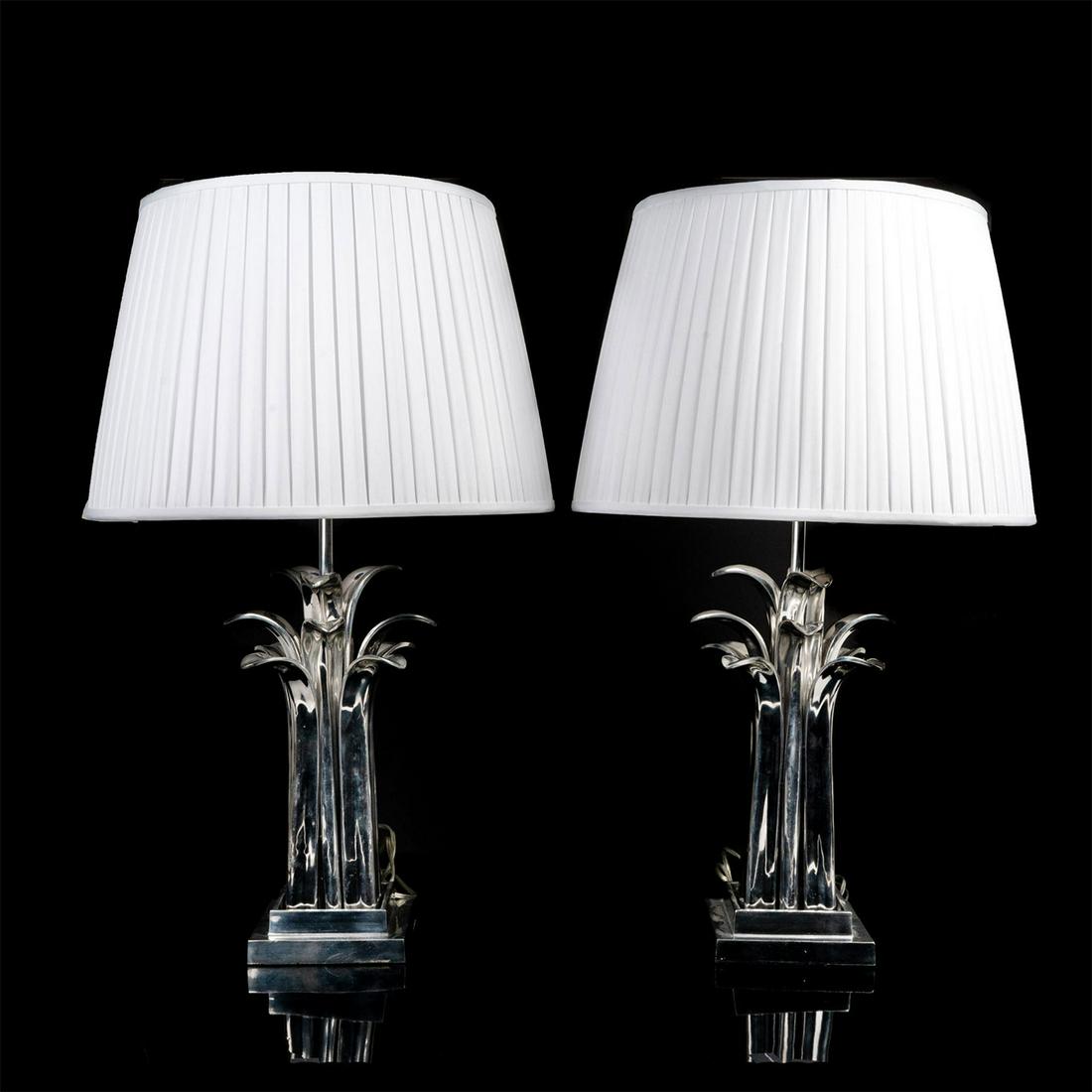 2 Silver Colored Table Lamps with White Lamp Shades (1 of 7)