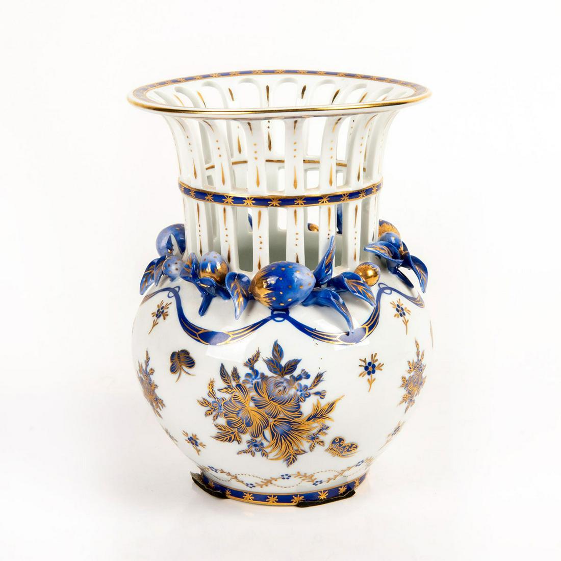 European Blue and White Floral Pierced Porcelain Vase (1 of 4)