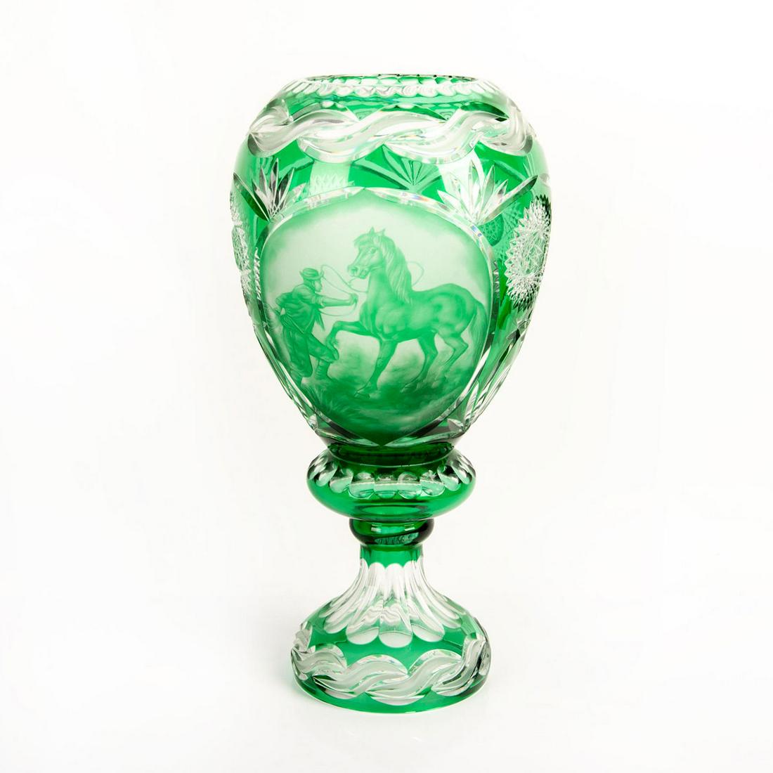CUT TO CLEAR LIGHT EMERALD CRYSTAL VASE (1 of 5)