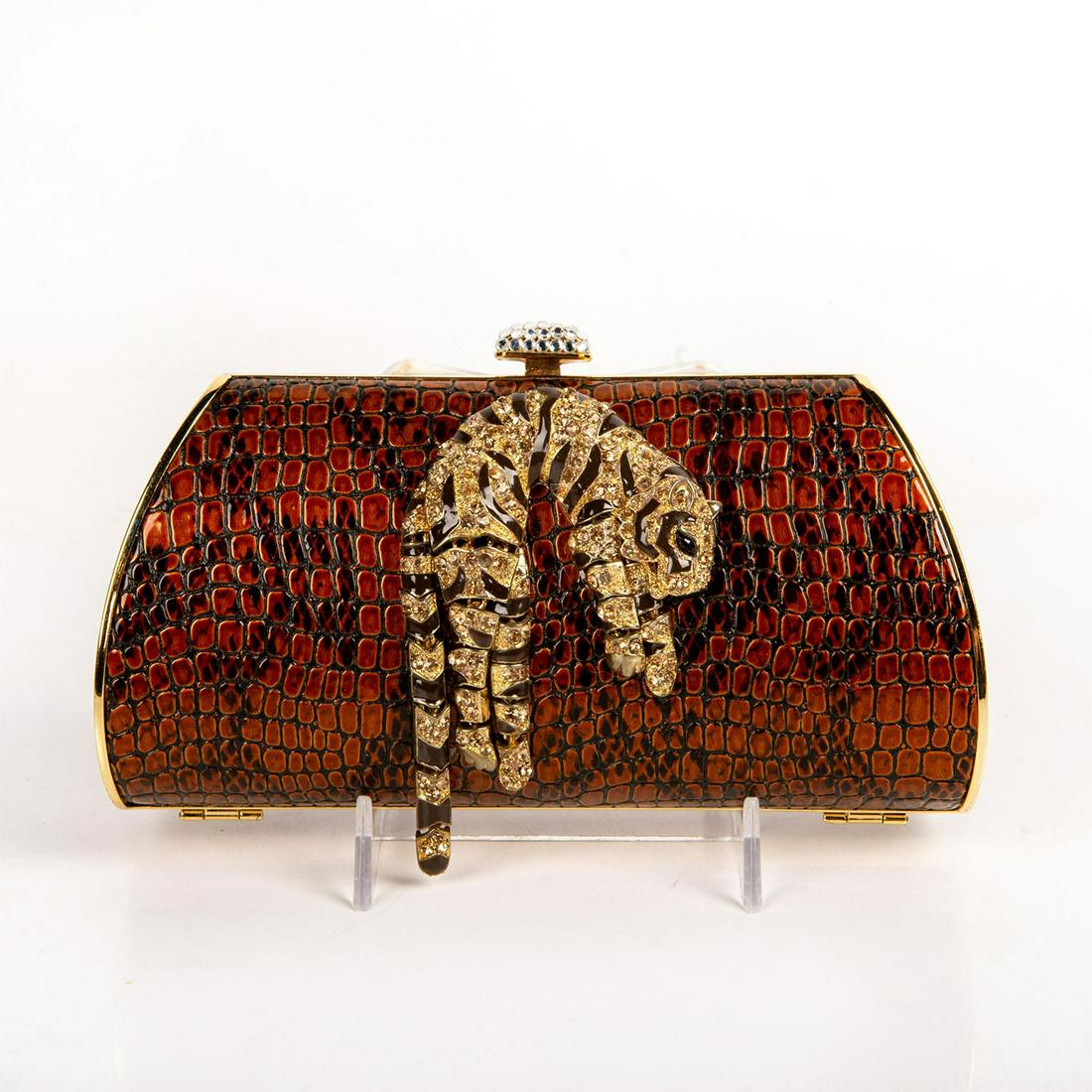Iris Lane, Faux Snake Skin Gold Tiger Hard Shell Clutch (1 of 5)