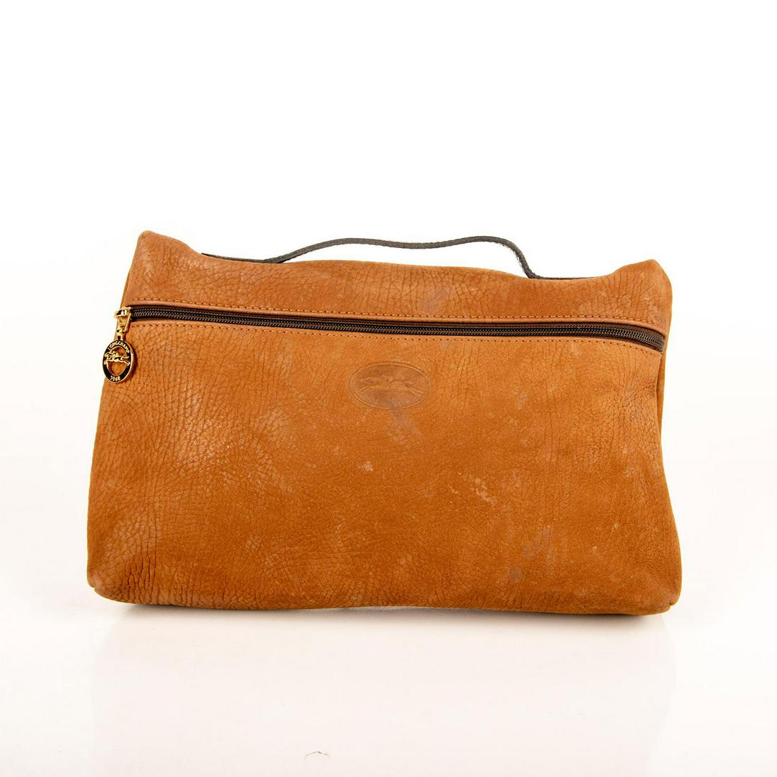 Longchamp Brown Suede Leather Pouch Bag (1 of 6)