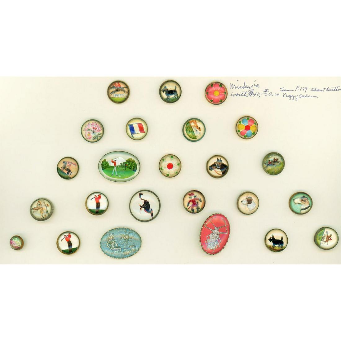 A PARTIAL CARD OF 20TH C. DESIGN UNDER GLASS BUTTONS (1 of 4)