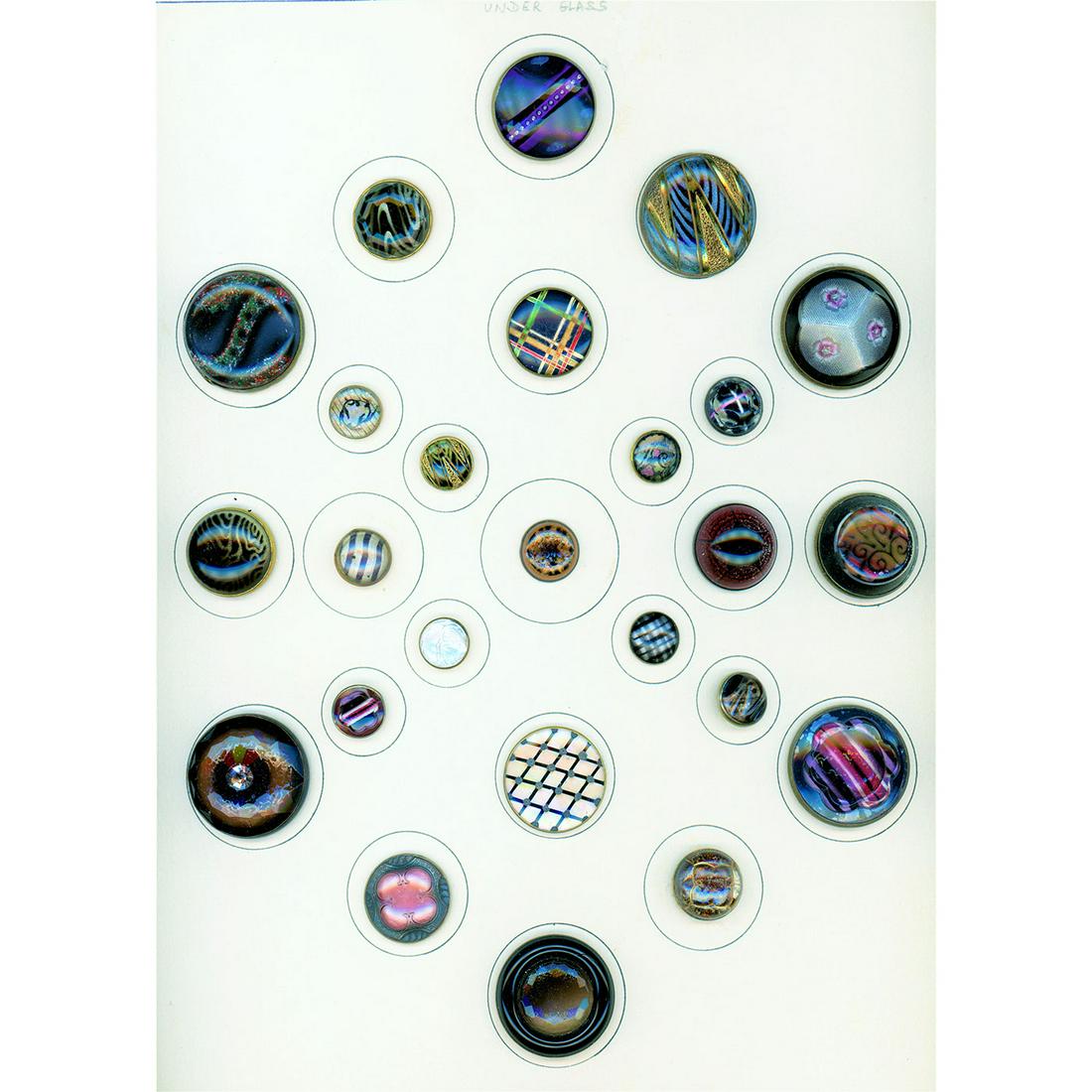 A FULL CARD OF 19TH CENTURY DESIGN UNDER GLASS BUTTONS (1 of 4)