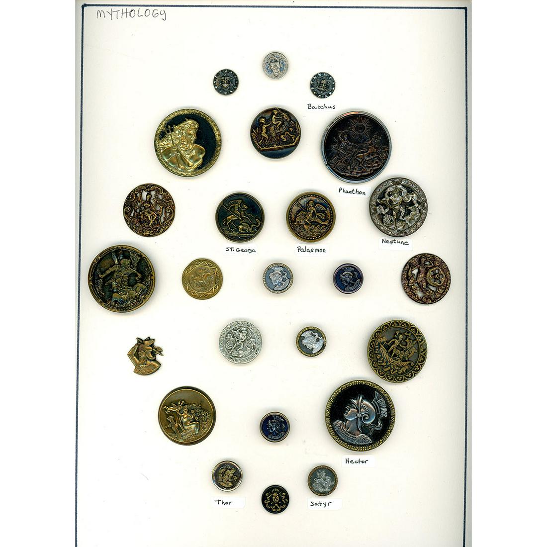 A FULL CARD OF ASSORTED MYTHOLOGY BUTTONS (1 of 4)