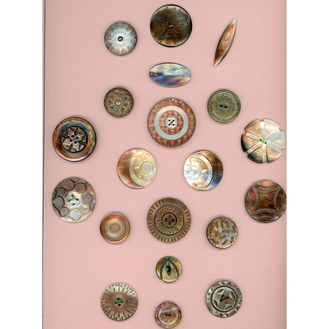 3 FULL CARDS OF CARVED AND SHADED PEARL BUTTONS (1 of 3)