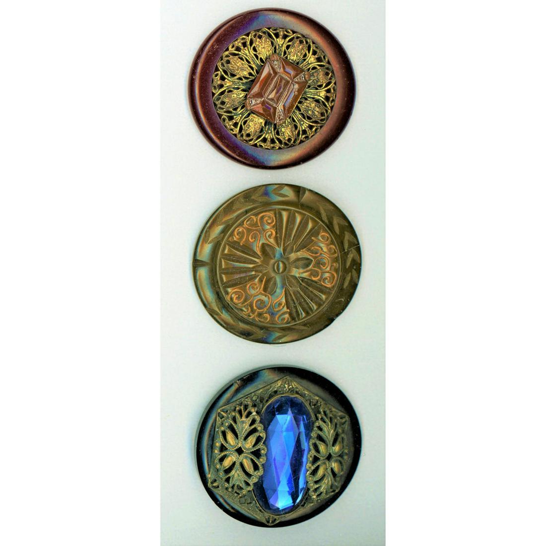 SMALL CARD OF DIV 3 BAKELITE BUTTONS INCLUDING JEWELED (1 of 4)