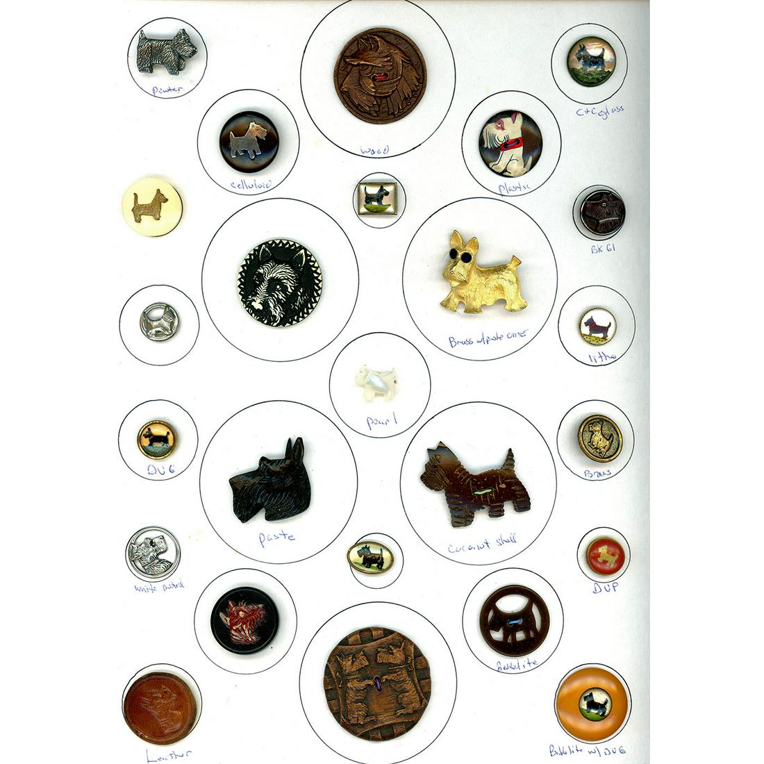 A FULL CARD OF ASSORTED MATERIAL SCOTTIE DOG BUTTONS (1 of 4)