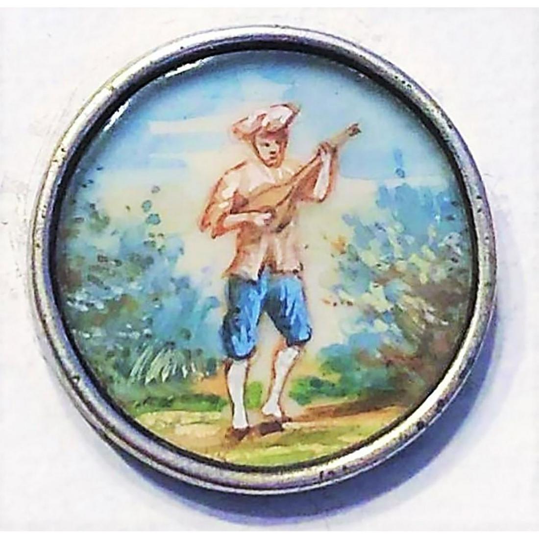 1 DIVISION ONE HAND PAINTING UNDER GLASS FIGURAL BUTTON (1 of 2)