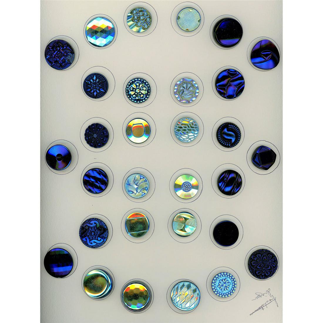 2 CARDS OF ASSORTED DIV. 3 LUSTRED BLACK GLASS BUTTONS (1 of 2)