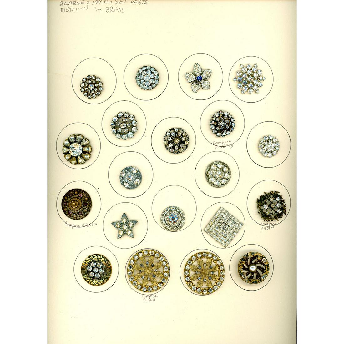 WHOLE CARD OF DIV 1 & 3 JEWELED GLASS IN METAL BUTTONS (1 of 4)