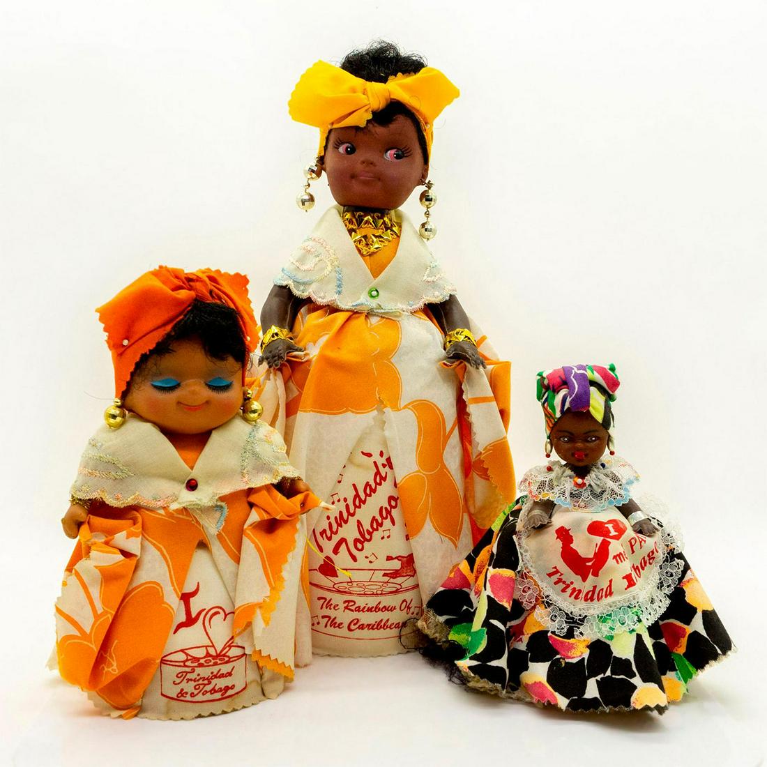 3pc Trinidad and Tobago Folk Art Plastic Dolls (1 of 4)