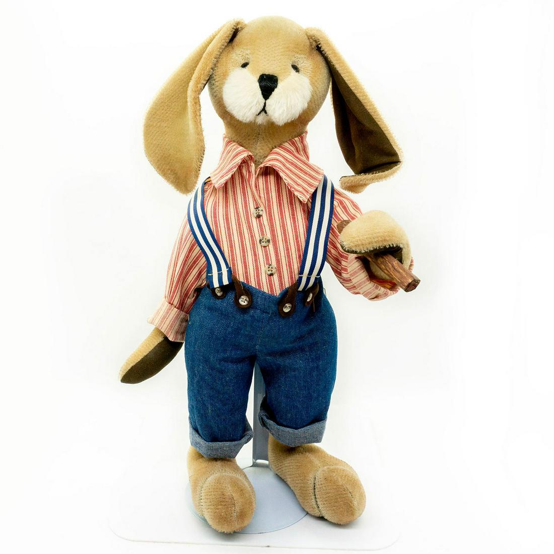Bear Brown Collectables Plush Brer Rabbit: Handcrafted, double stitched, fully jointed. Wears blue denim overalls and holds a cigar. Limited edition piece. Comes with stand. Original tag attached. Excellent condition. #plush #rabbit #bunny #br