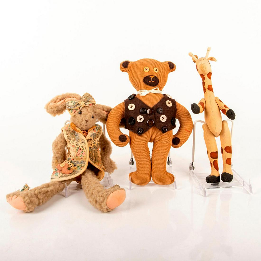 Set Of Three Plush Animals, Bear, Rabbit, And Giraffe (1 of 5)