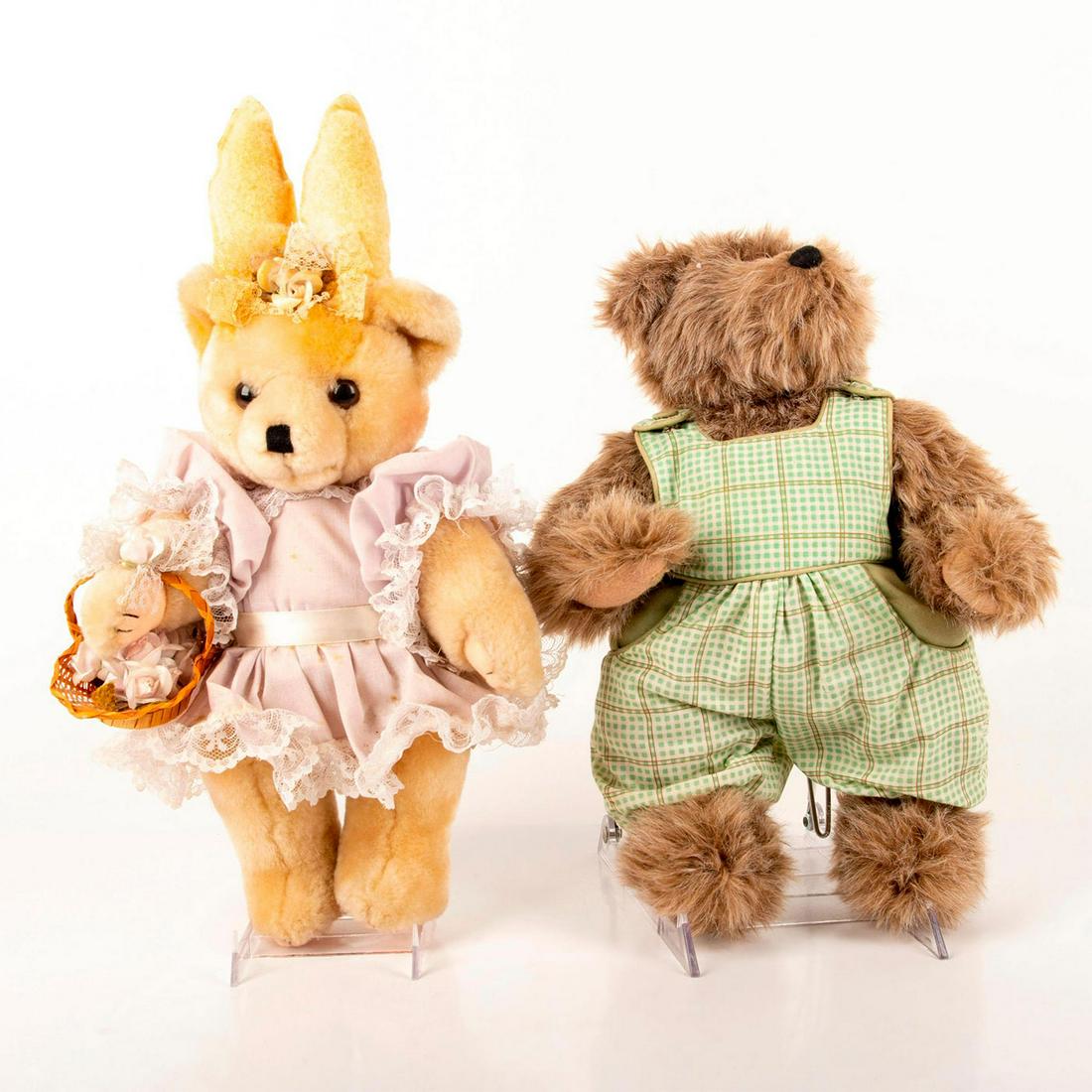 Set Of Two Collectable Teddy Bears, Overalls And Flower (1 of 4)