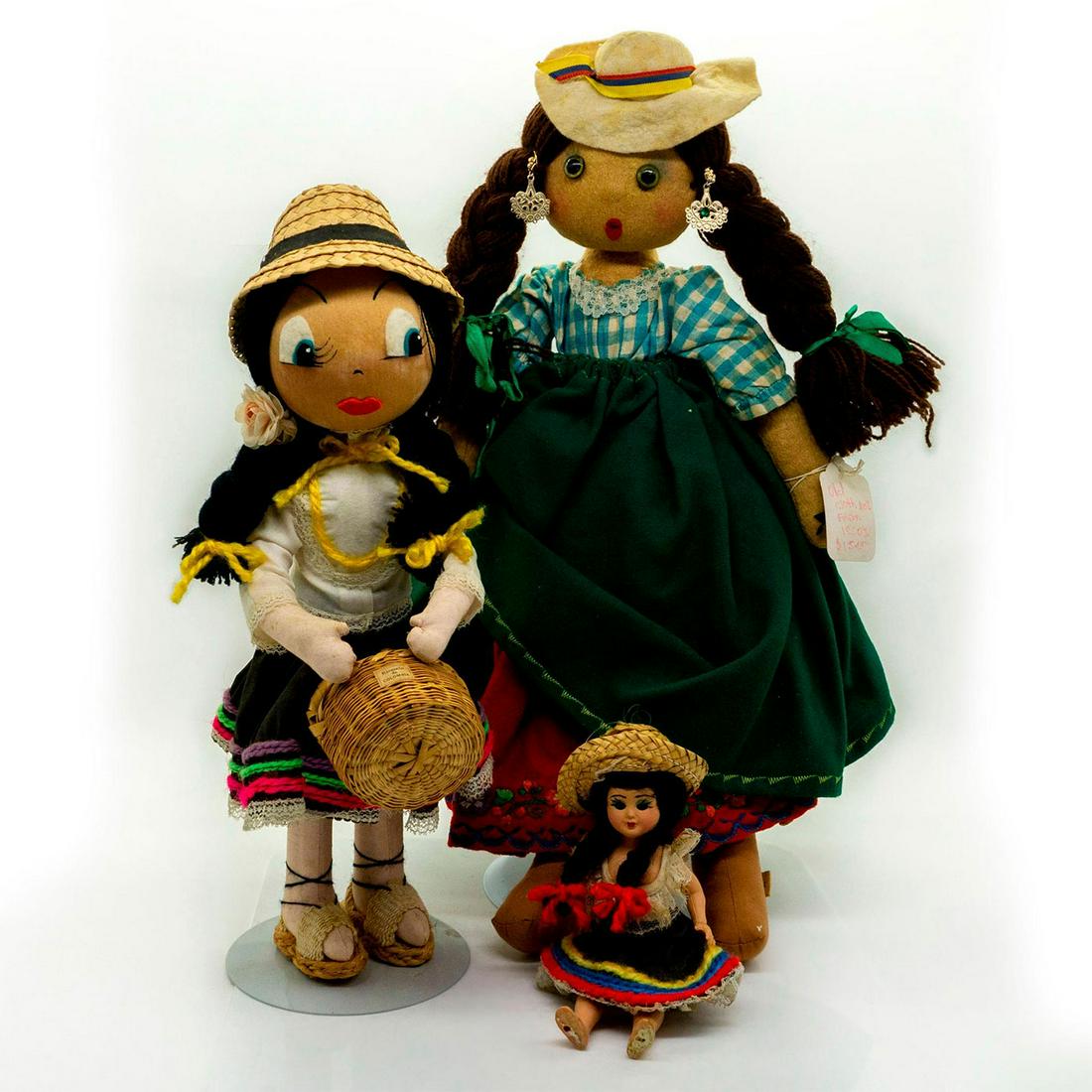 3pc Vintage Colombian Folk Art Dolls (1 of 6)