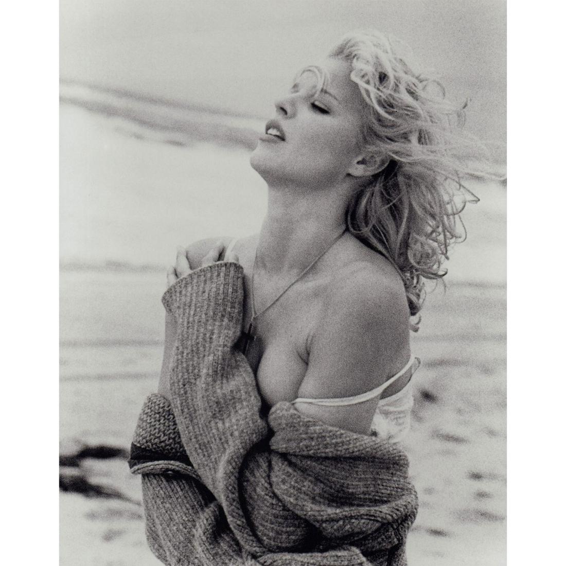 Kim Basinger Photograph: Black and white portrait photo of Kim Basinger wearing a sweater on the beach. #kimbasinger #celebrityphoto Issued: c. 1985 Dimensions: 8"W x 10"H Country of Origin: USA