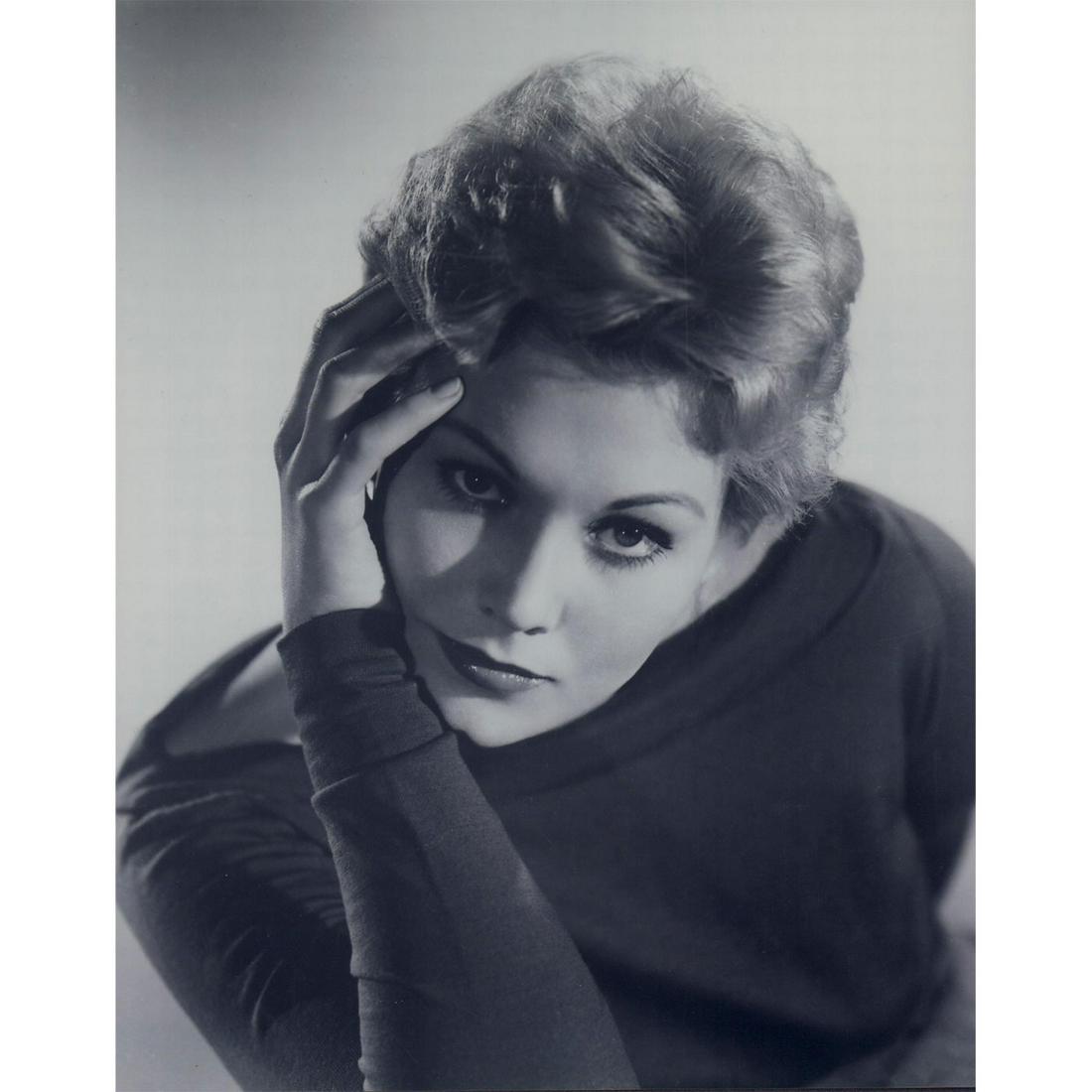Kim Novak Photograph: Black and white studio portrait of actress Kim Novak wearing a boat neck sweater. Printed on Fujicolor Crystal Archive paper. #kimnovak #oldhollywood Issued: c. 1965 Dimensions: 8"W x 10"H Country of 
